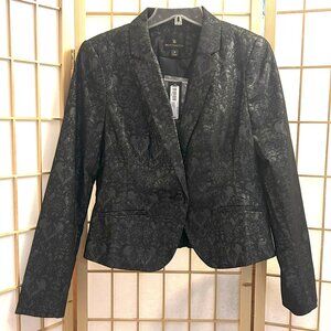 Worthington Black and Silver / Metallic Gray Jacquard Blazer Jacket Sz M Women